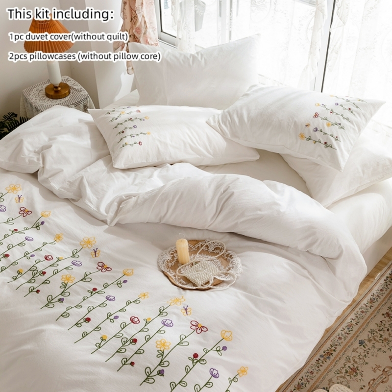 Aesthetic Floral Duvet Cover - Ensemble de housse de broderie pour