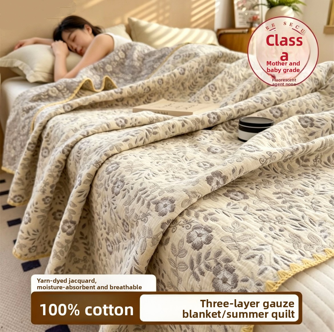 Muslin Cotton Bedspread - Couverture en mousseline 100% coton respirante,