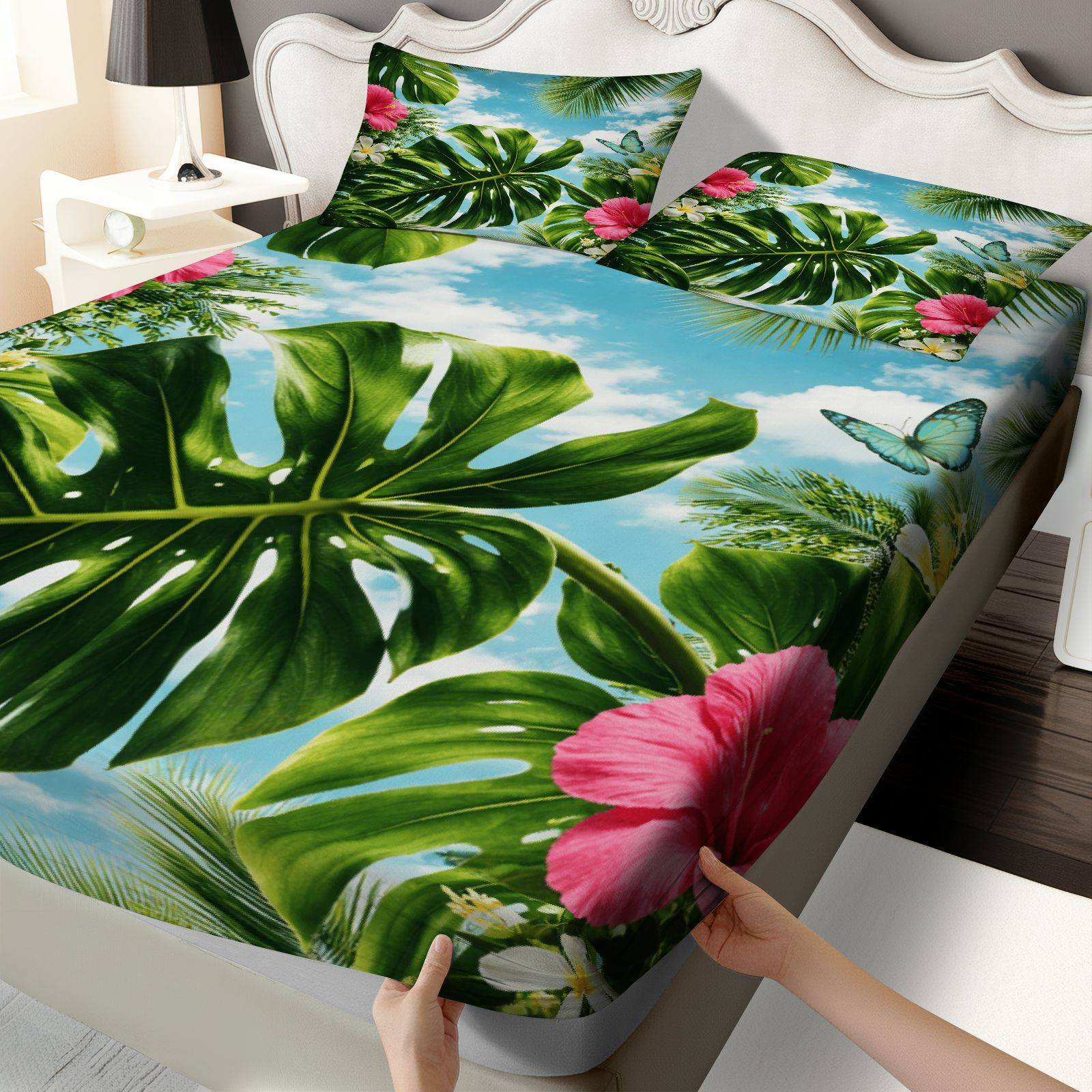 Fitted Bed Sheets Deep Pocket - Parure de lit Hibiscus tropical, thème