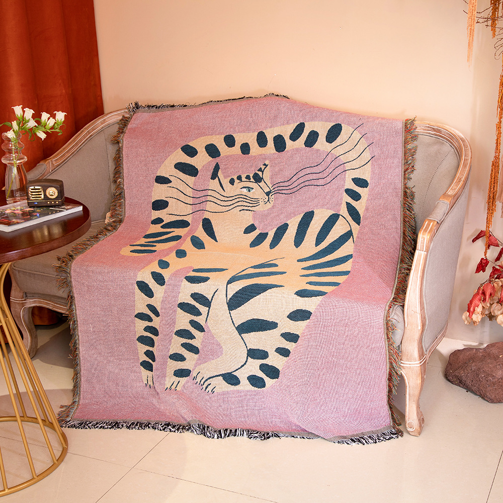 Boho Throw Blanket Fringe - Couverture décorative jacquard abstraite bohème motif