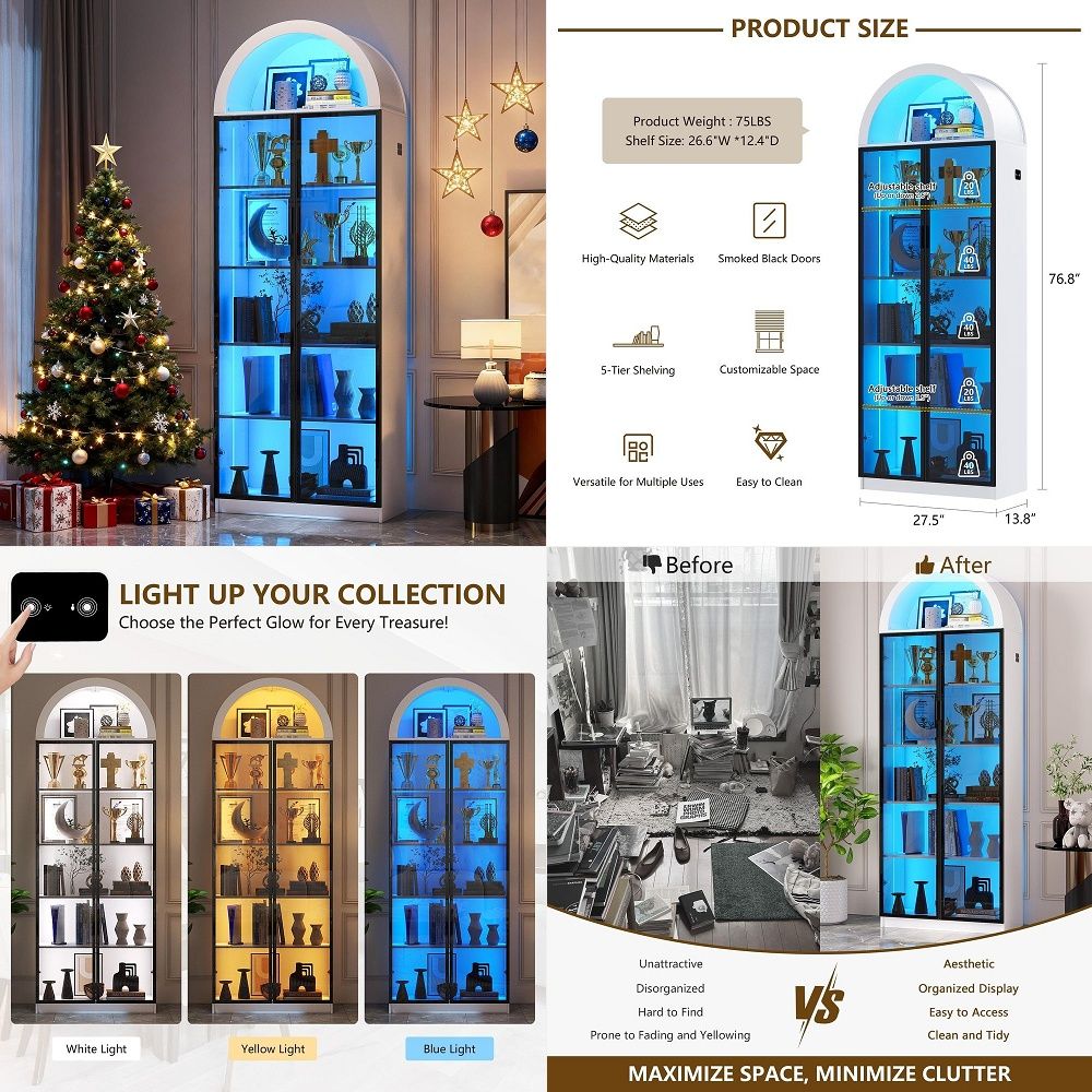 Storage & Organization - Vitrine avec portes et étagères réglables,