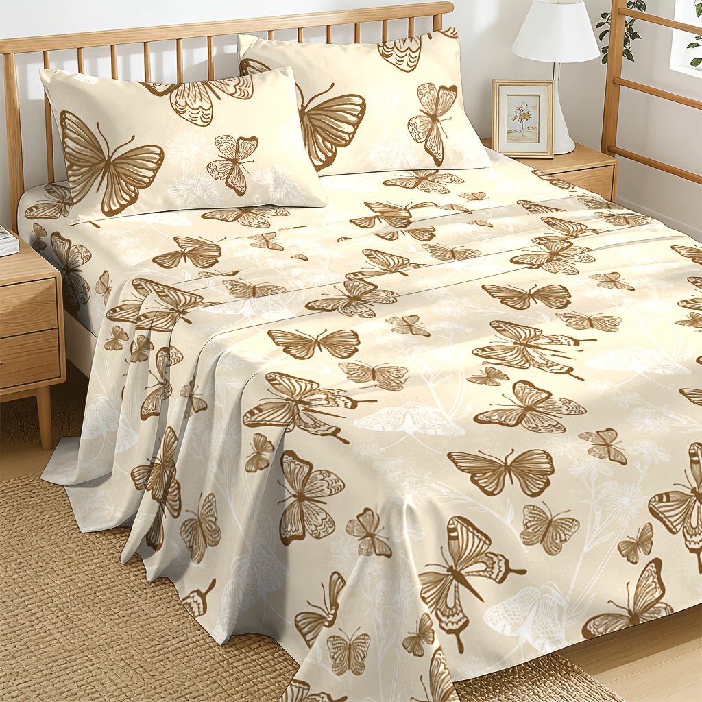 Fitted Bed Sheets Deep Pocket - Ensemble de draps imprimés papillons 3