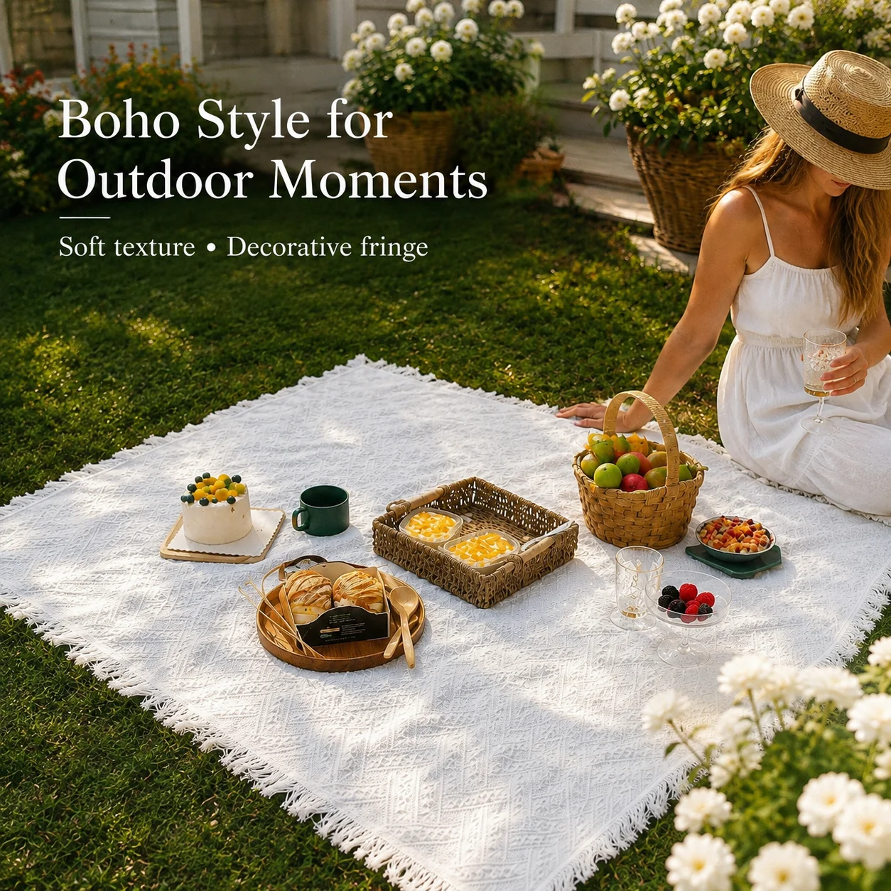 Couverture de pique-nique bohè - Boho Throw Blanket Fringe avis et prix