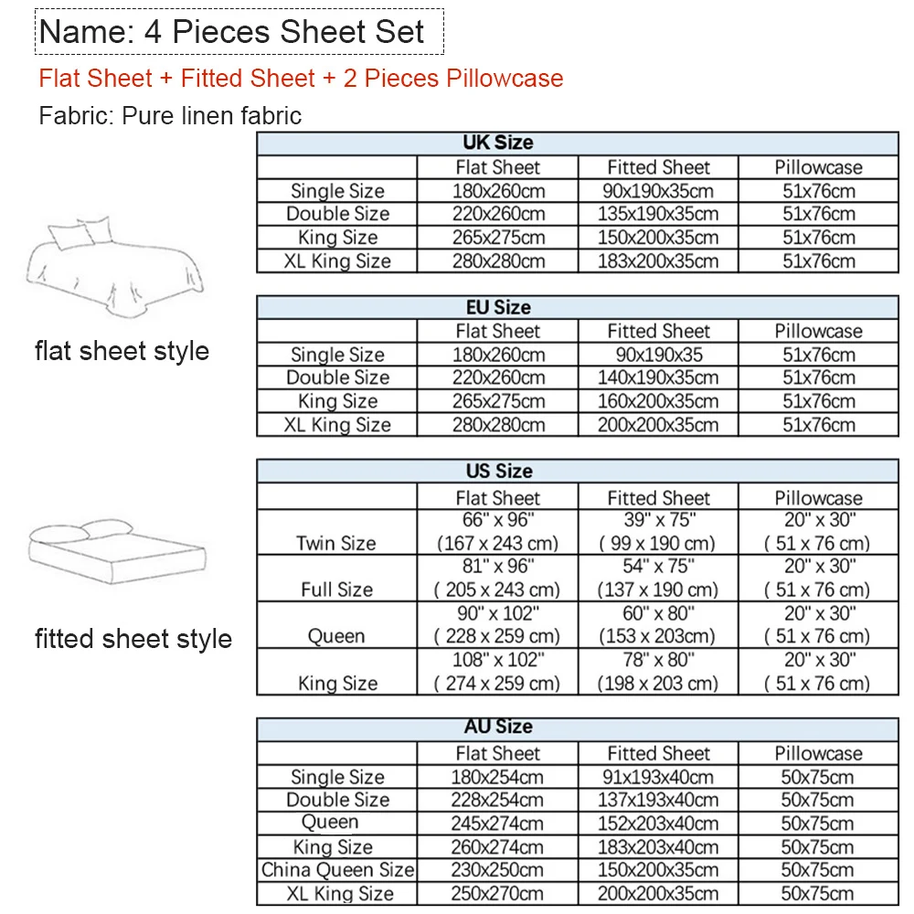 Parure de lit en lin 100% pur, - Fitted Bed Sheets Deep Pocket avis et prix